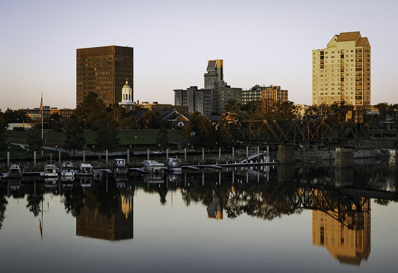 Downtown Augusta reflected in the Savannah River